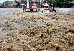 The Godavari River has swollen again after heavy rainfall